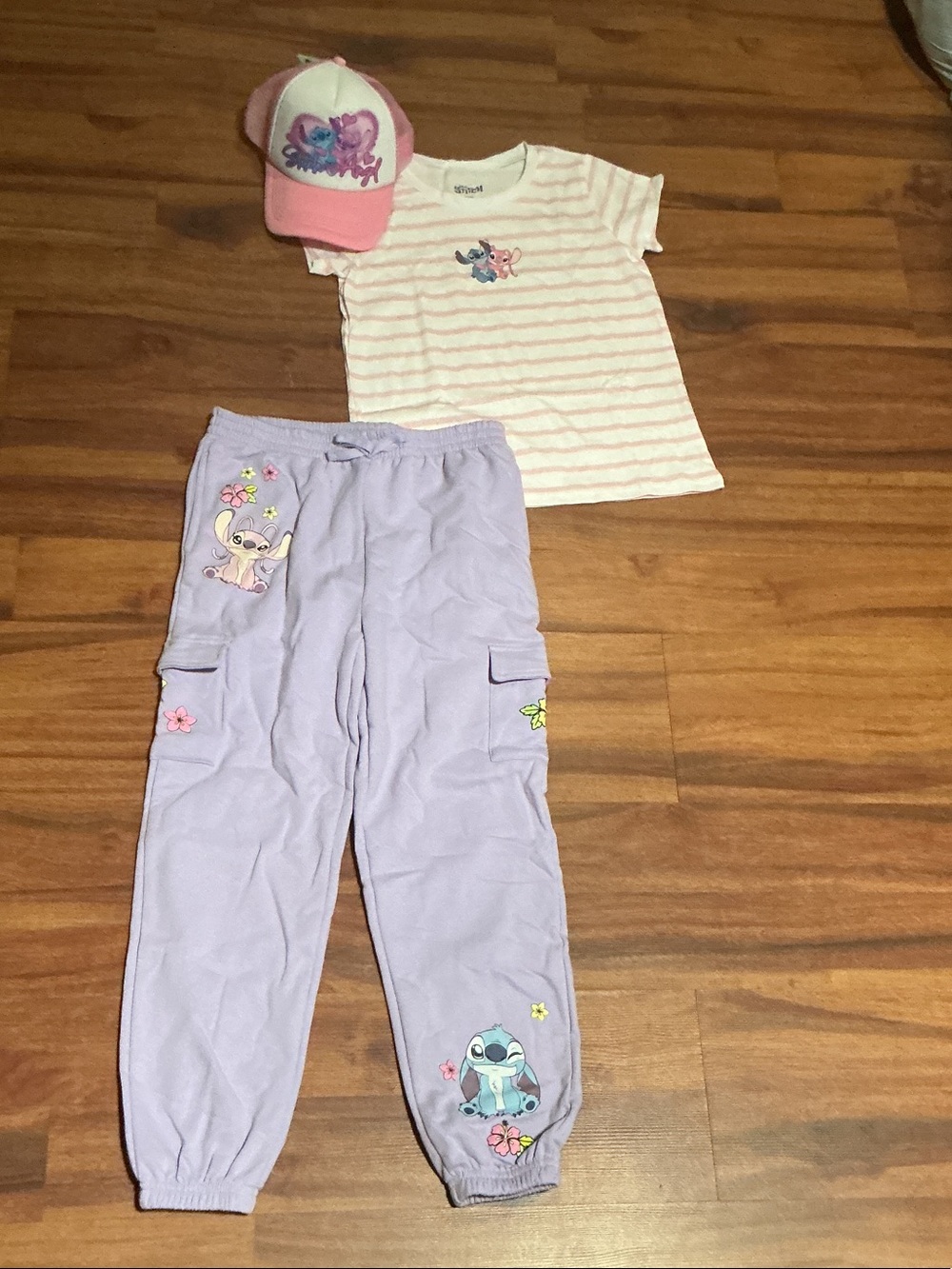 Disney Pink & Lavender Girls set outfit Set hat Stitch Friends sz 10 12 new